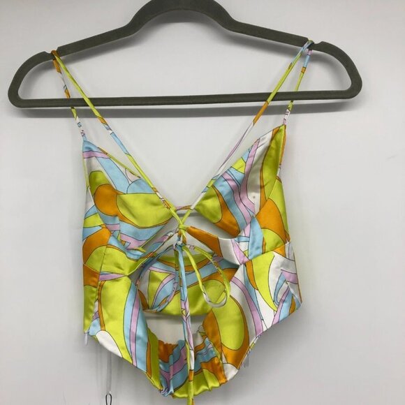 NWT Zara Satin Lime Multi Retro Psychadelic Crop Top size S - Picture 5 of 12